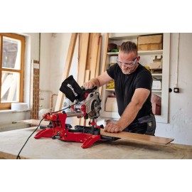 Einhell TC-SM 2131/1 Dual Bevel Sliding Mitre Saw | Double Bevel Circular Saw, 310mm Drag, Laser, Dust Extraction, +/-45° Mitre, +/-47° Bevel | Saw With 48T Blade For Cutting Wood, Plastic, Red