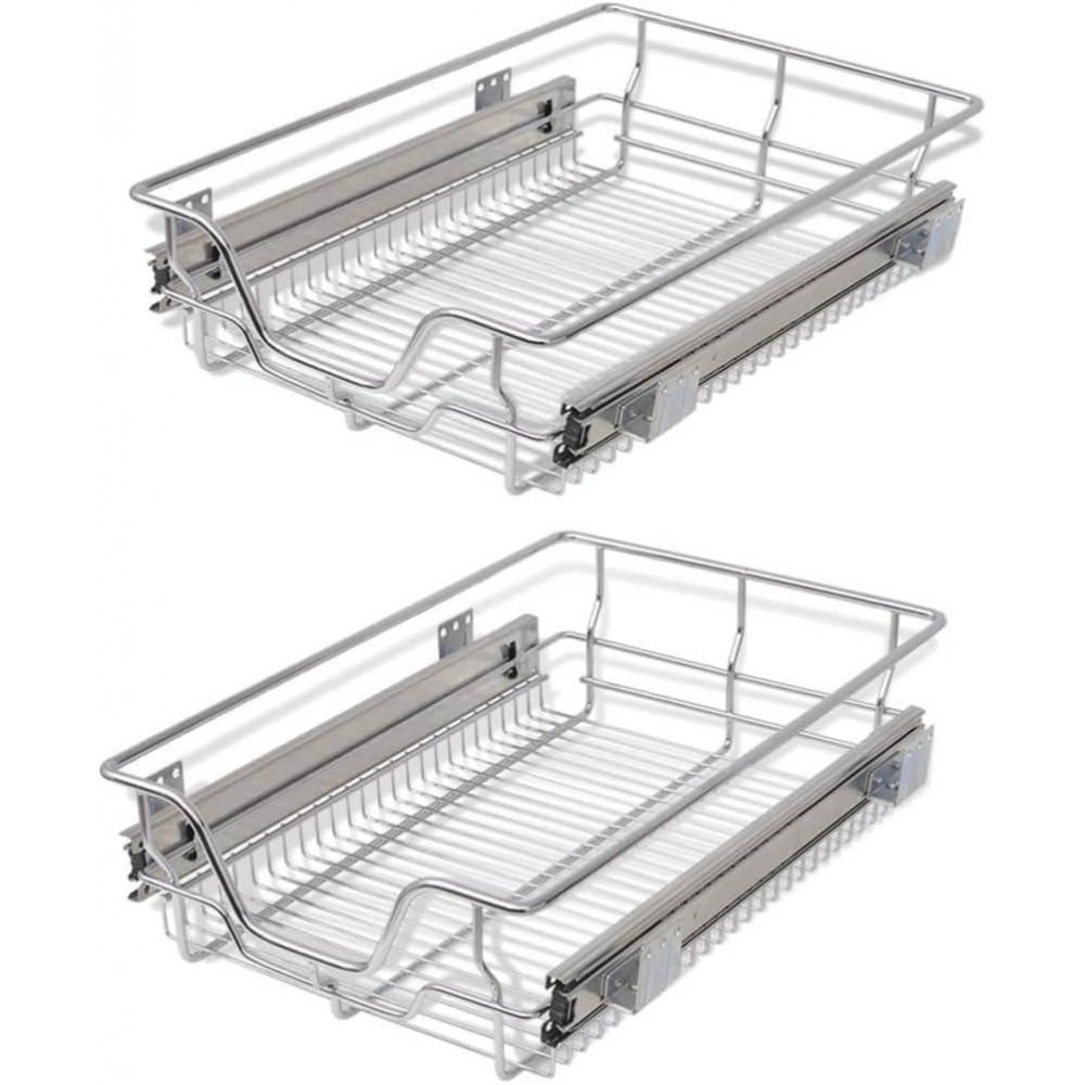 VidaXL Pull-Out Wire Baskets - 2pcs Silver, 400mm For Kitchen, Polishe