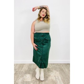 Corduroy Patch Pocket Button Detail Skirt