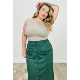 Corduroy Patch Pocket Button Detail Skirt