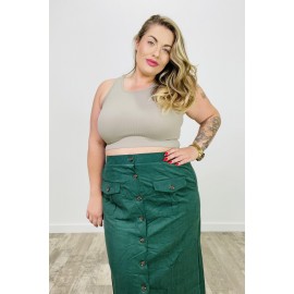 Corduroy Patch Pocket Button Detail Skirt