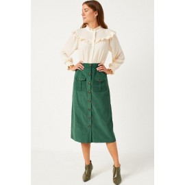 Corduroy Patch Pocket Button Detail Skirt
