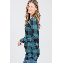Round Neck Long Sleeve Plaid Print Top