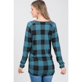 Round Neck Long Sleeve Plaid Print Top