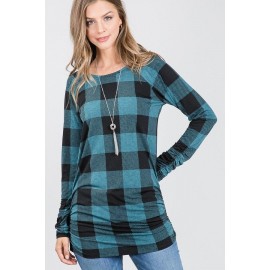 Round Neck Long Sleeve Plaid Print Top