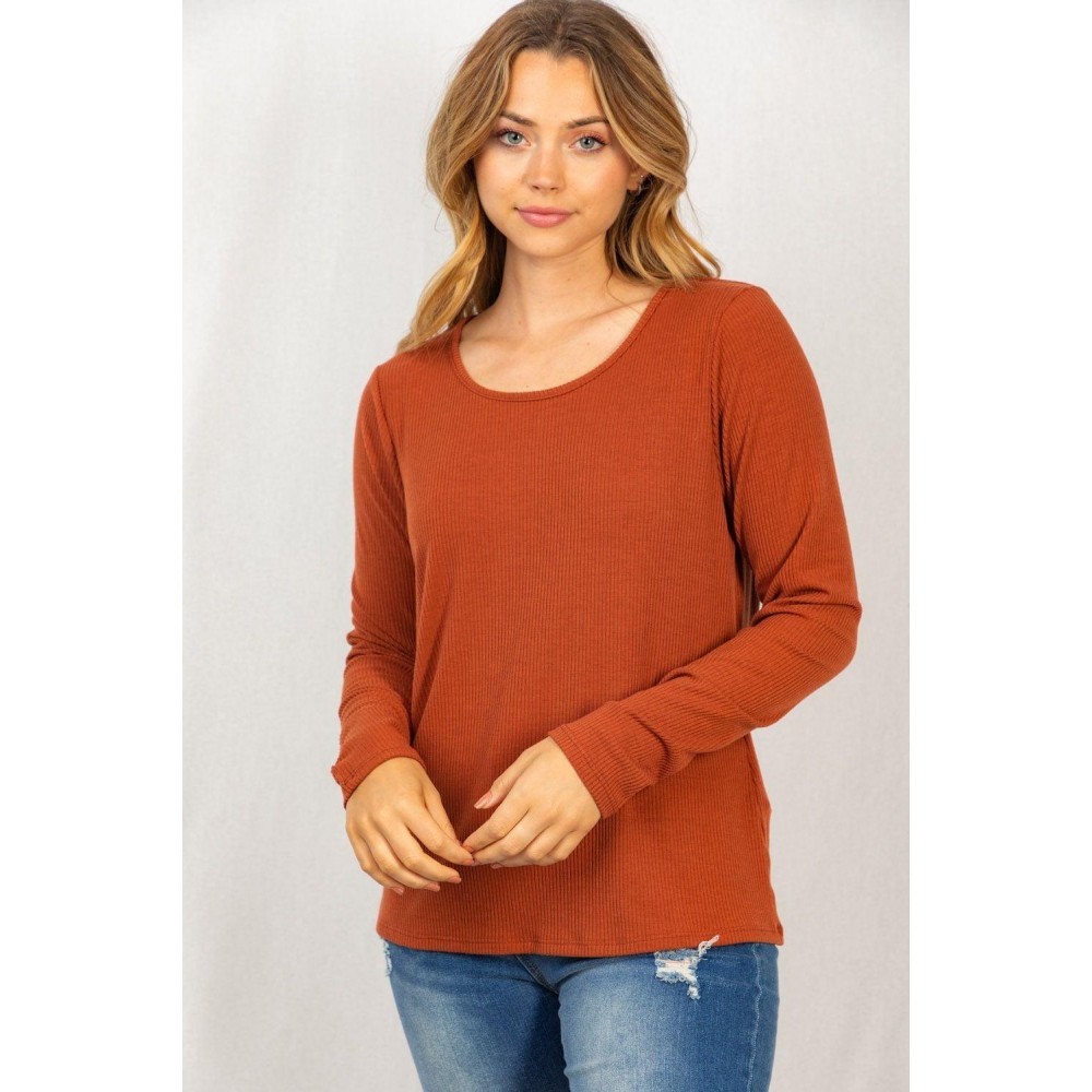 Long Sleeve Solid Knit Top with Round Neck