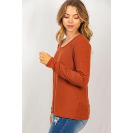 Long Sleeve Solid Knit Top with Round Neck